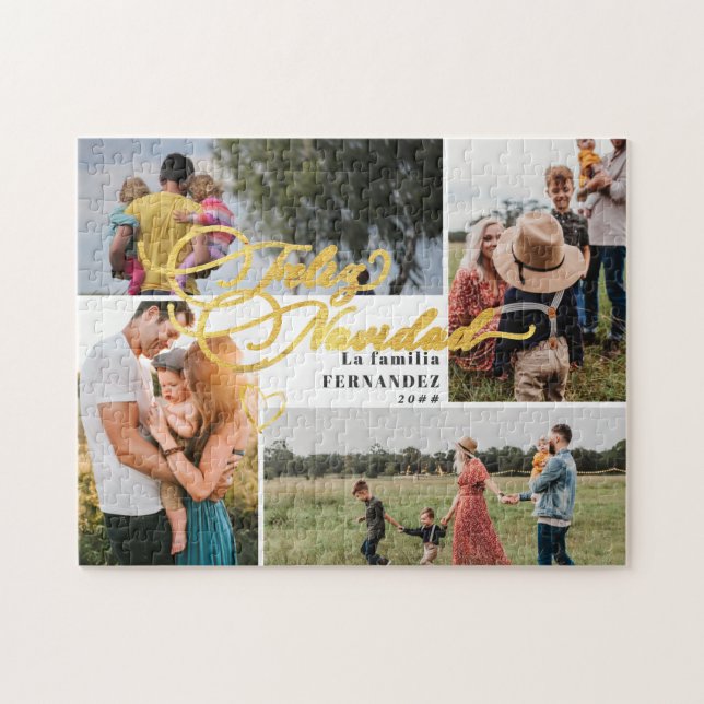 Feliz Navidad Gold Christmas Four Photo Collage Jigsaw Puzzle (Horizontal)