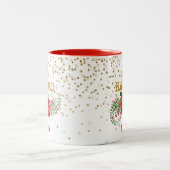 Feliz Navidad Gold Glitter Poinsettia Two-Tone Coffee Mug (Center)