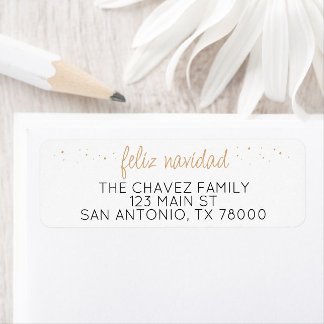 Feliz Navidad Gold Return Address Label (Insitu)