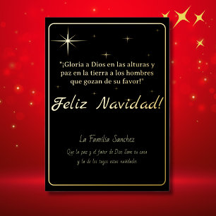 Feliz Navidad Golden & Black Luke 2:14 Verse Foil Holiday Card