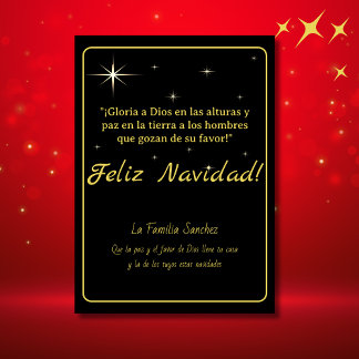 Feliz Navidad Golden & Black Luke 2:14 Verse Holiday Card