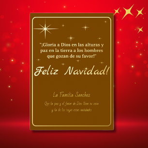 Feliz Navidad Golden & Brown Luke 2:14 Verse Foil Holiday Card