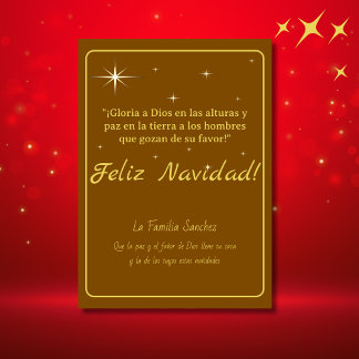 Feliz Navidad Golden & Brown Luke 2:14 Verse Holiday Card