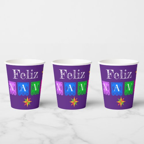 Feliz Navidad Green Cactus On Purple Paper Cups