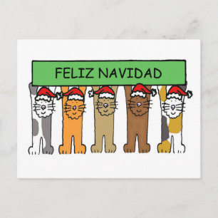 Feliz Navidad Happy Christmas in Spanish Cute Cats Holiday Postcard