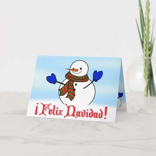 Feliz Navidad _ Happy Snowman wBlue Mittens Holiday Card