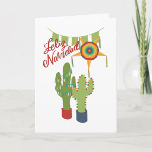 Feliz Navidad holiday card with decorated cactus