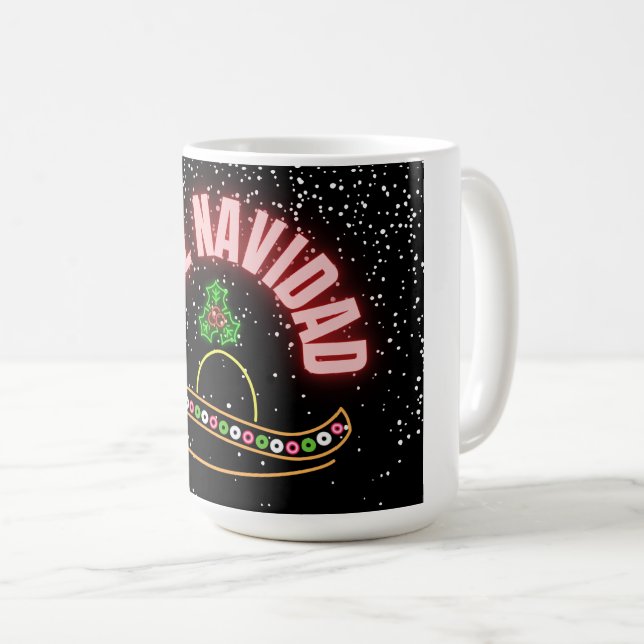 Feliz Navidad Holiday Neon Coffee Mug (Front Right)