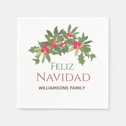 Feliz Navidad  holly berry  Christmas holiday  Napkins