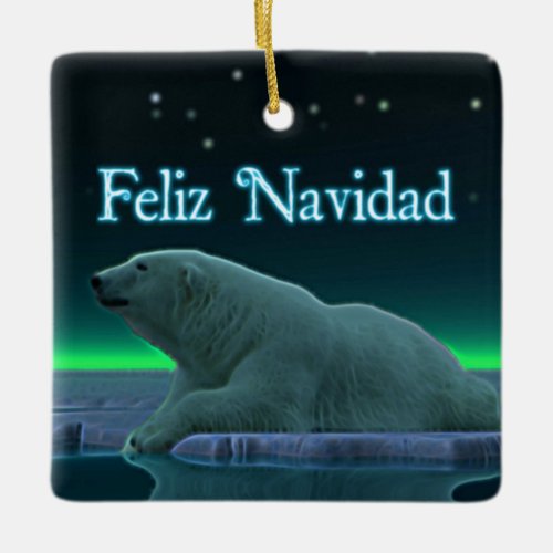 Feliz Navidad _ Ice Edge Polar Bear Ceramic Ornament
