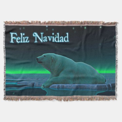 Feliz Navidad _ Ice Edge Polar Bear Throw Blanket