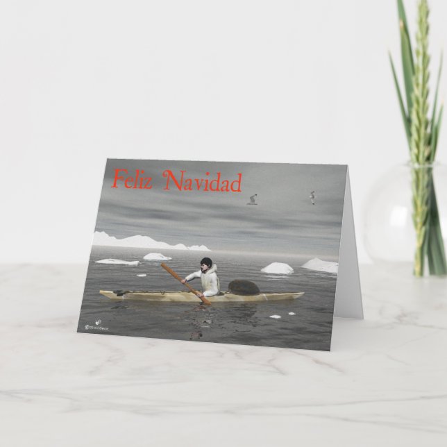 Feliz Navidad - Inuit Kayak Holiday Card (Front)