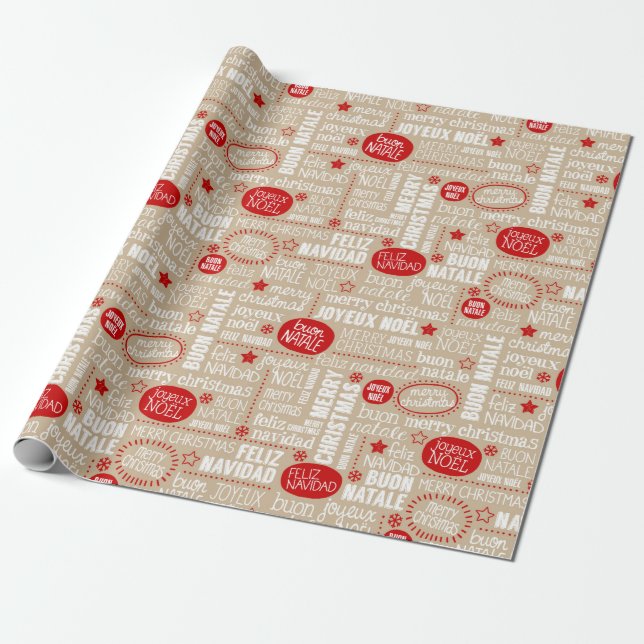 Feliz Navidad Joyeux Noel Buon Natale Wrapping Paper (Unrolled)
