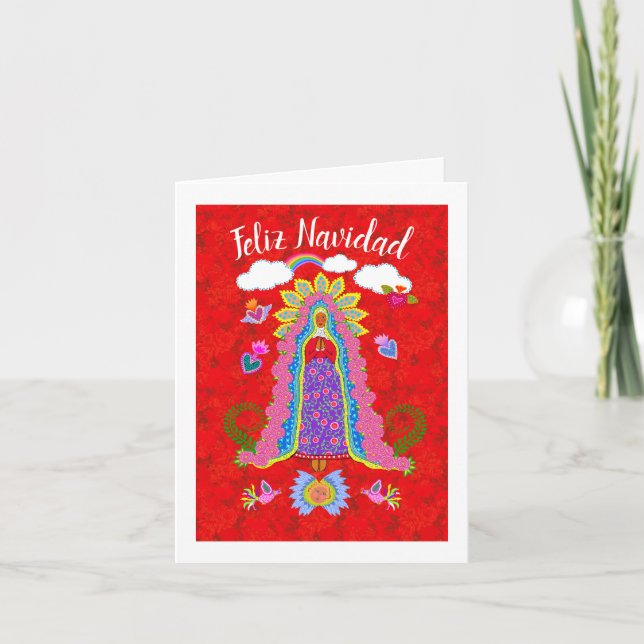 Feliz Navidad Lady of Guadalupe Holiday Note Card (Front)