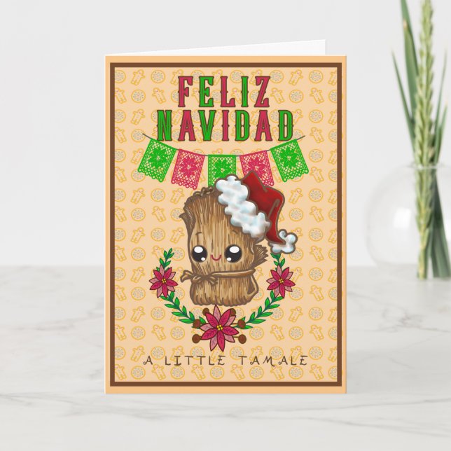 Feliz Navidad - Little Tamale (yellow) Bi-lingual Holiday Card (Front)