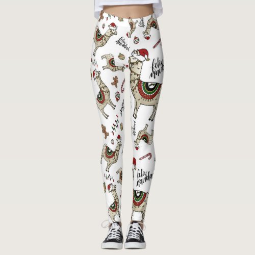 Feliz Navidad Llama Leggins Leggings