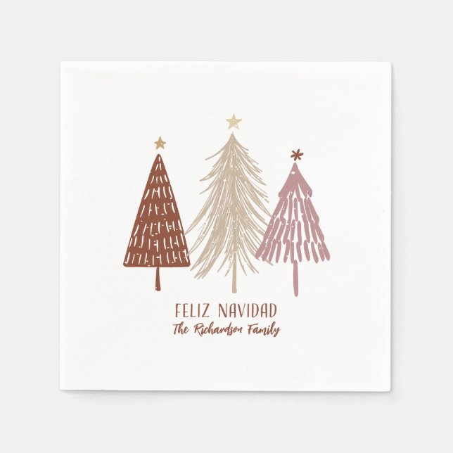Feliz Navidad Merry Christmas Festive Tree Holiday Napkins (Front)