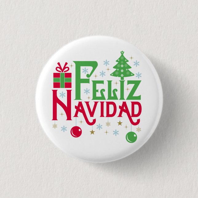Feliz Navidad Merry Christmas Happy Yule Button (Front)