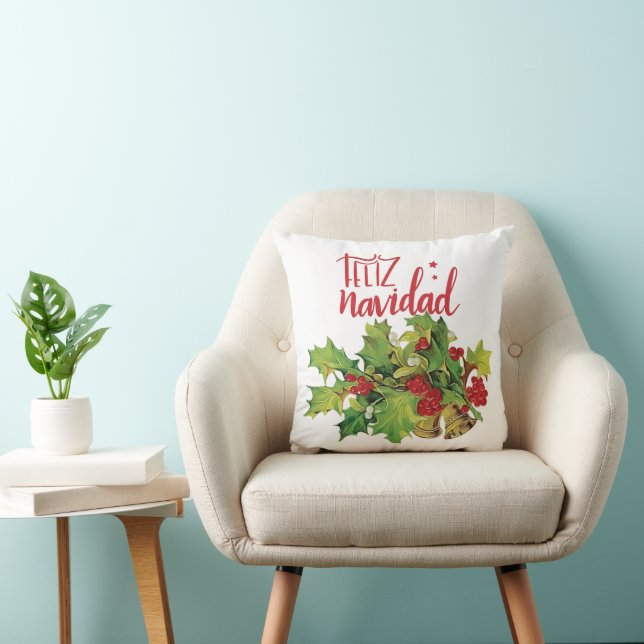 Feliz Navidad Merry Christmas Holiday  Throw Pillow (Chair)