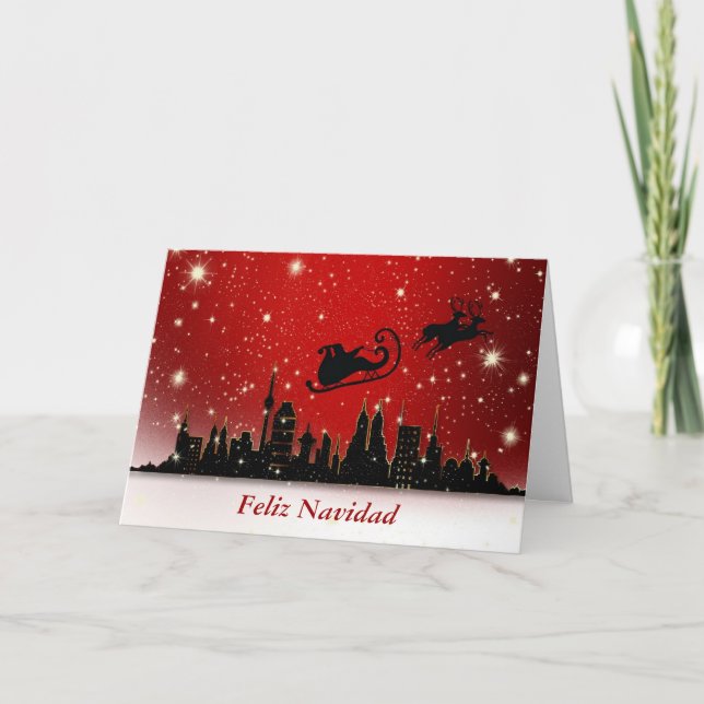 Feliz Navidad Merry Christmas in Spanish and santa Holiday Card (Front)