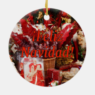 ¡Feliz Navidad! Merry Christmas in Spanish rf Ceramic Ornament