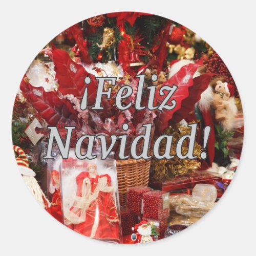Feliz Navidad Merry Christmas in Spanish wf Classic Round Sticker