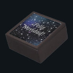 ¡Feliz Navidad! Merry Christmas in Spanish wf Jewelry Box<br><div class="desc">¡Feliz Navidad! Merry Christmas in Spanish.  White stars on a black and blue night background. White font</div>