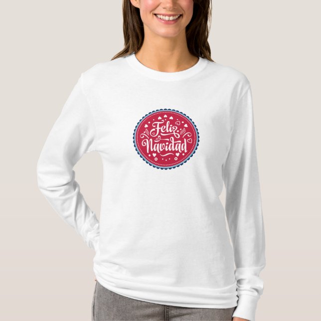 Feliz Navidad Merry Christmas Modern Spanish Holid T-Shirt (Front)