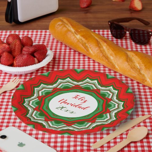 Feliz Navidad Merry Christmas Red Green White Paper Plates