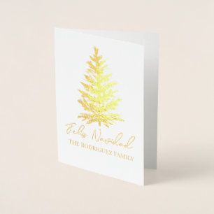 Feliz Navidad-Merry Christmas Tree and Lights Foil Card