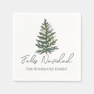 Feliz Navidad-Merry Christmas Tree and Lights Napkins