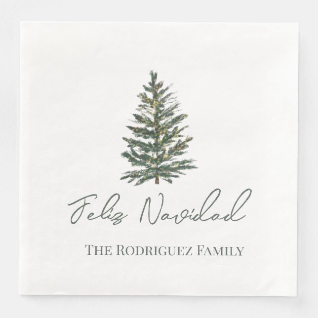 Feliz Navidad-Merry Christmas Tree and Lights  Paper Dinner Napkins (Front)