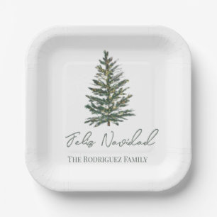 Feliz Navidad-Merry Christmas Tree and Lights Paper Plates