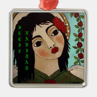 Feliz Navidad Mexican Angel Metal Ornament