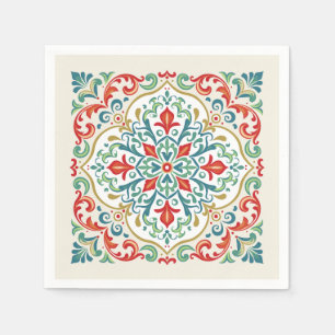 Feliz Navidad Mexican Christmas Beautiful Tile Red Napkins