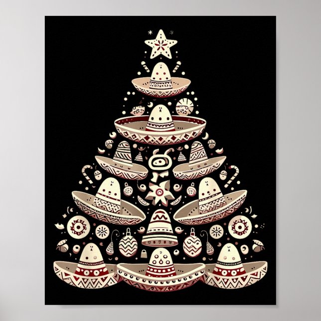 Feliz Navidad Mexican Sombrero Christmas Tree Men  Poster (Front)