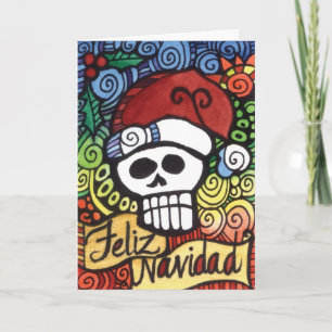 Feliz Navidad Mexican Sugar Skull Santa Holiday Card