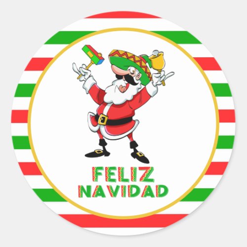 Feliz Navidad Mexico Christmas Santa Classic Round Sticker
