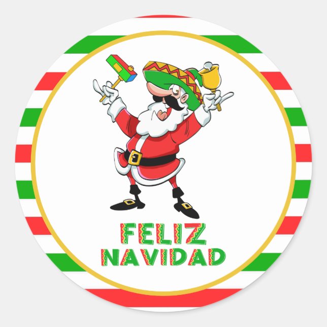 Feliz Navidad Mexico Christmas Santa Classic Round Sticker (Front)