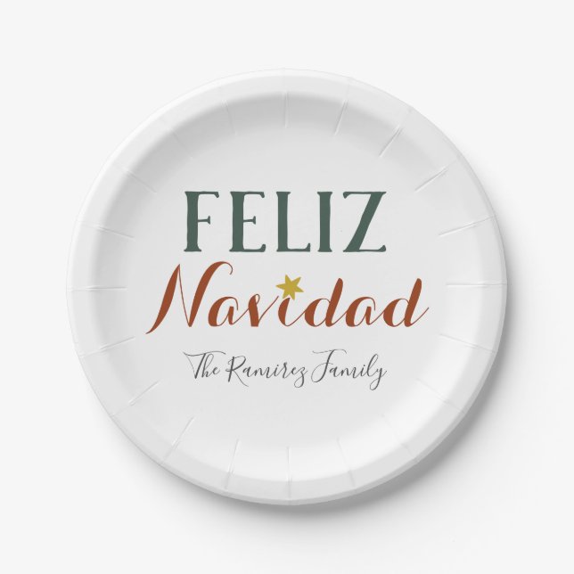 Feliz Navidad minimalist Christmas star holiday    Paper Plates (Front)