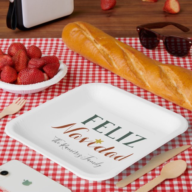 Feliz Navidad minimalist Christmas star holiday    Paper Plates (Picnic)