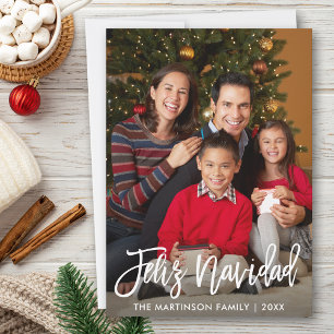 Feliz Navidad Modern Brush Script Family Photo Holiday Card
