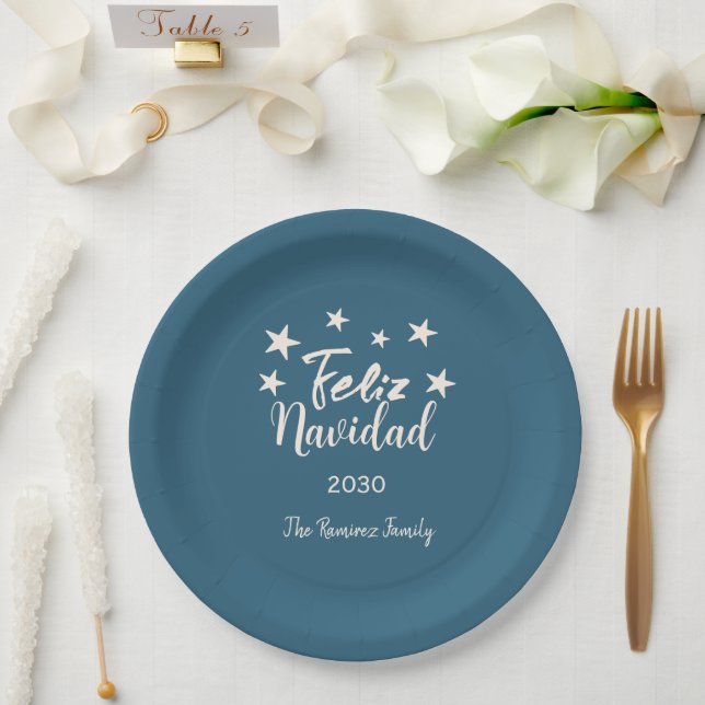 Feliz Navidad  Modern Christmas Family Holiday    Paper Plates (Wedding)