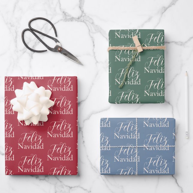 Feliz Navidad  Modern Christmas Family Holiday     Wrapping Paper Sheets (Front)