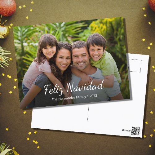 Feliz Navidad Modern Christmas Family Photo  Holiday Postcard