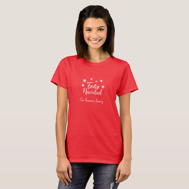 Feliz Navidad  Modern Christmas Family  T-Shirt (Front Full)