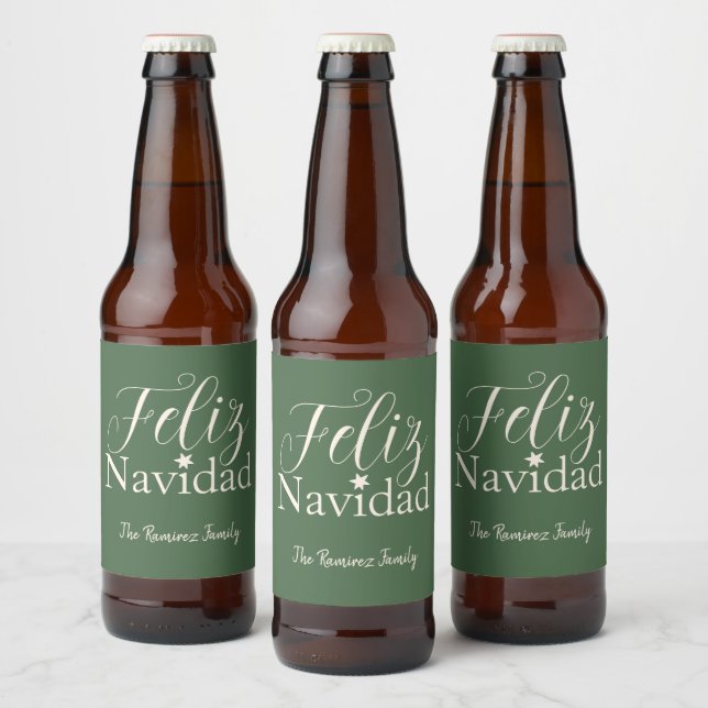 Feliz Navidad  Modern Christmas Party      Beer Bottle Label (Bottles)