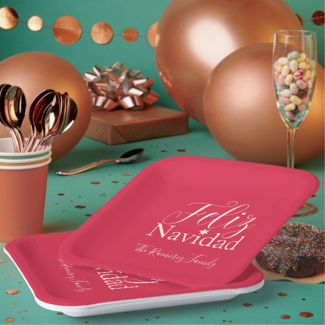 Feliz Navidad  Modern Christmas Party  Paper Plates (Multi)