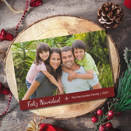 Feliz Navidad Modern Family Photo Christmas Red  Holiday Card
