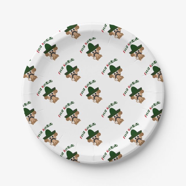 Feliz Navidad Monkey Paper Plates (Front)